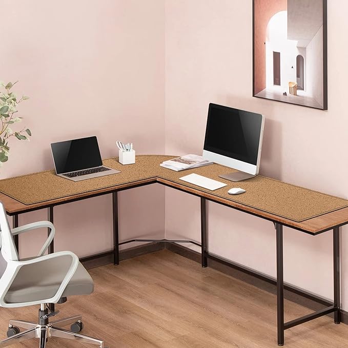 MAIDERN (47” + 47”) x 15.7” L Shaped Corner Desk Mat, Cork & Leather Reversible Desk Pad for Gaming Computer Office Home (Black)