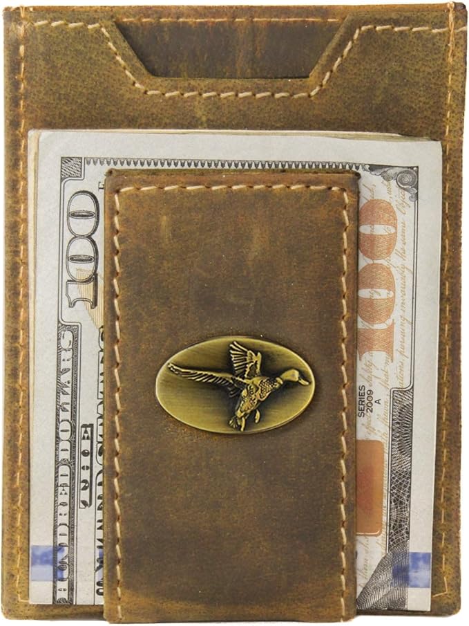 ZEP-PRO Mallard Vintage Tan Leather Magnetic Front Pocket Wallet, Slim Stylish for Men