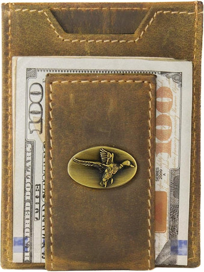 ZEP-PRO Mallard Vintage Tan Leather Magnetic Front Pocket Wallet, Slim Stylish for Men