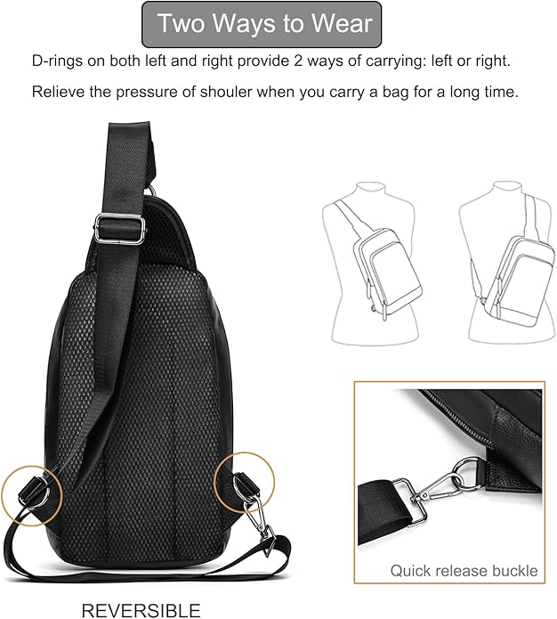 LUUFAN Men's Genuine Leather Sling Bag Chest Shoulder Backpack Crossbody Bag for Casual Sports Hiking Running Travel