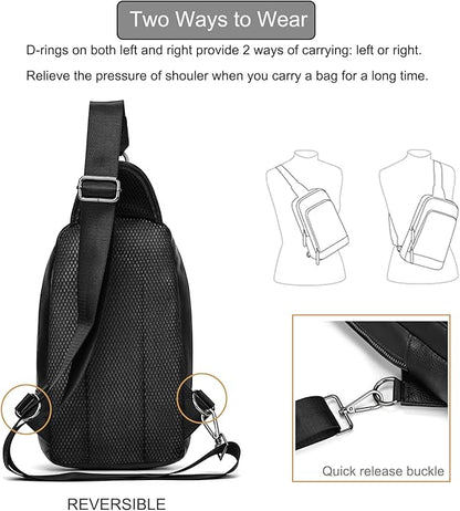 LUUFAN Men's Genuine Leather Sling Bag Chest Shoulder Backpack Crossbody Bag for Casual Sports Hiking Running Travel