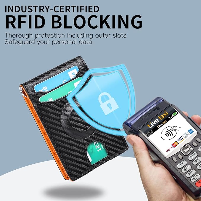 Wallets for Men Slim Leather Money Clip Mens - RFID Blocking Front Pocket Bifold Wallet Credit Card Holde