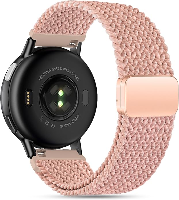 20mm Magnetic Braided Nylon Band Compatible With Garmin Vivoactive 6/Vivoactive 5/3/3 Music Watch Bands, Quick Release Stretchy Strap Replacement for Venu Sq 2/Forerunner 55/165/245/645