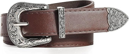INOGIH Adjustable-Vintage-Western-Cowboy-Belt Women Men - Cowboy-Style Engraved-Buckle Belt for Jeans Pants Dresses