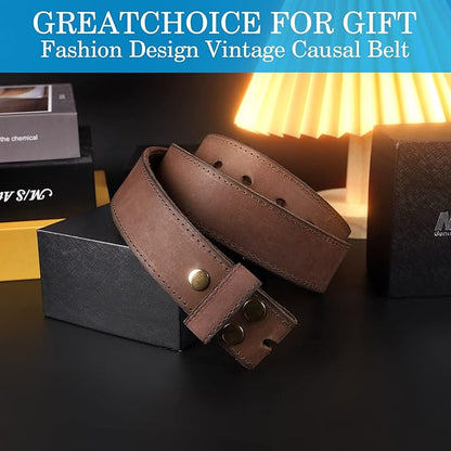 NPET Men's Full Grain Leather Belt Vintage Distressed Style with Snap-On Strap 1 1/2" Wide without Buckle