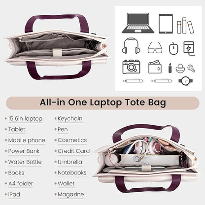 LOVEVOOK Laptop Bag Women 15.6 Inch Laptop Tote Professional Leather Computer Briefcase Waterproof Shoulder Bag Large Capacity Business Teacher Office Crossbody Purse