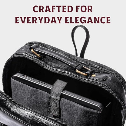 15.6" Luxury Black Leather Laptop Backpack for Men & Women. Leather Bag for Professional Use in Office & Business