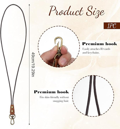 Leather Lanyard,Retro Leather Lanyards for ID Badges,Keys(13.8 In Neck Lanyard,Brown)