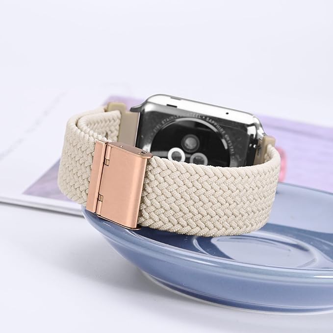 WOCCI 18mm Braided Nylon Watch Band for Men and Women, Quick Release, Rosegold Stainless Steel Buckle (Starlight)