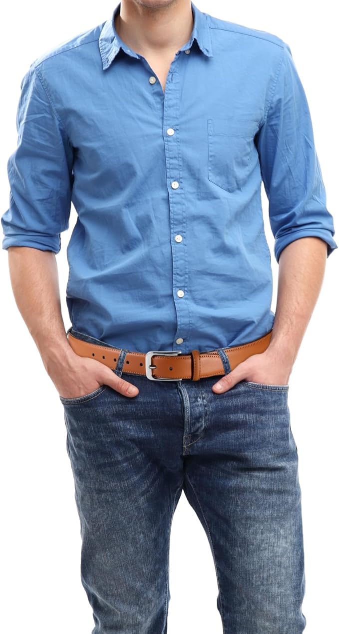 Bighake Men's Genuine Leather Dress Belt, Handmade Leather Jeans Belt for Men Work Business and Casual