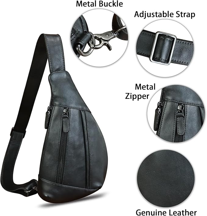 Genuine Leather Sling Bag for Men and Women Vintage Real Leather Crossbody Chest Bags Backpack Purse for Travel Hiking
