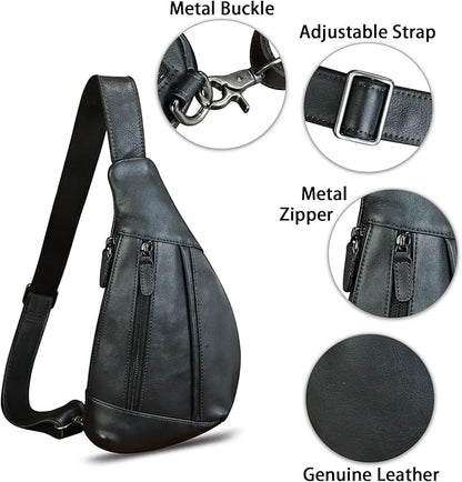 Genuine Leather Sling Bag for Men and Women Vintage Real Leather Crossbody Chest Bags Backpack Purse for Travel Hiking