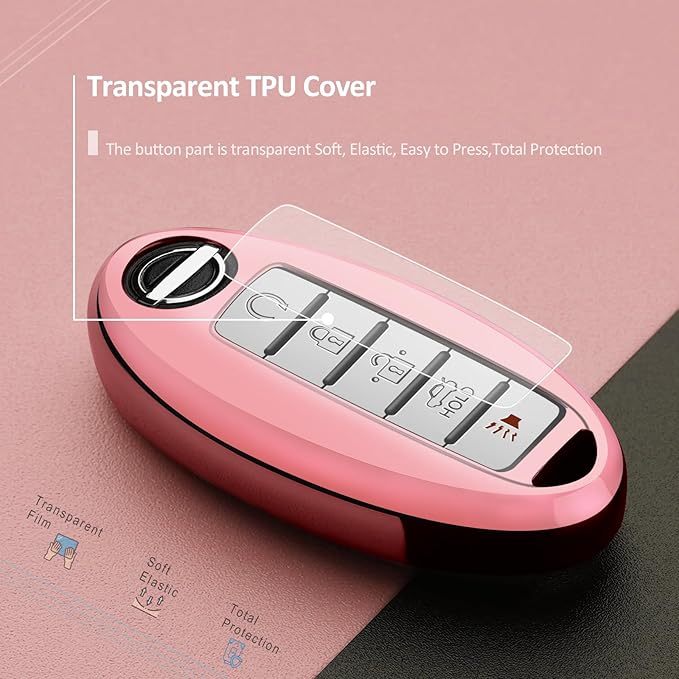 Compatible with Nissan Key Fob Cover for Altima Maxima Rogue Armada Pathfinder Compatible with Infiniti Key Fob Cover Pink TPU Protector Car Key Chain Holder Case Accessories