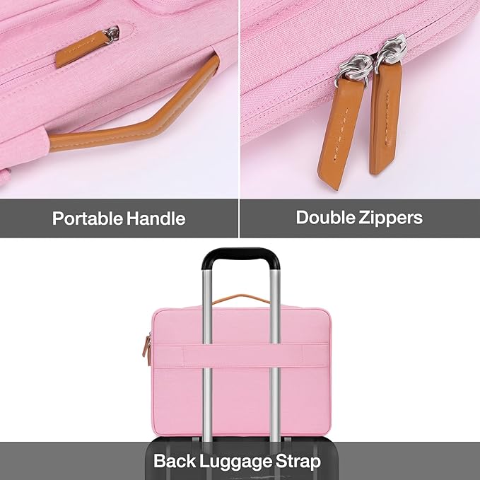 MOSISO 360 Protective Laptop Case 16 inch, 15-15.6 inch Laptop Sleeve Compatible with MacBook Pro 16, HP Acer Dell Lenovo ASUS, Side Open Carrying Case with 4 Zipper Pockets&Handle, Pink