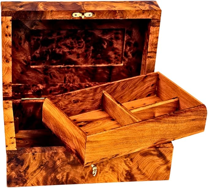 Hand Carved Wooden Multipurpose Keepsake Jewelry Decorative Art Box Storage Organizer (Large wood Box,Antique) (Large With Lock 2)