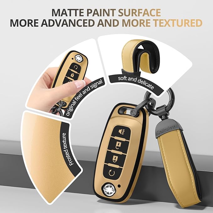 For Nissan Key Fob Cover Accessories- Matte TPU Key Fob Cover with Leather Keychain for 2023 2024 2025 2026 Rogue Pathfinder Versa 2025 2026 Sentra Patrol Armada Smart and More
