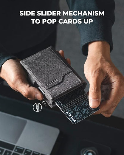 VULKIT Airtag Wallet with Keyring Mens Pop up Credit Card Wallet with Air Tag Holder Trifold ID Window RFID Blocking（Grey）