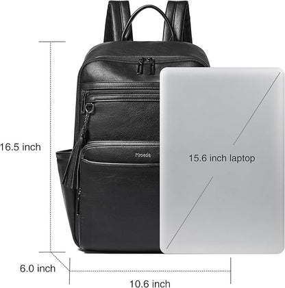 Laptop Backpack for Women,Leather Backpack with 15.6 inch Laptop Compartment,Large Capacity Computer Backpacks Purse,Carry-on Travel Backpacks,Casual Daypack for Work Business College,Black