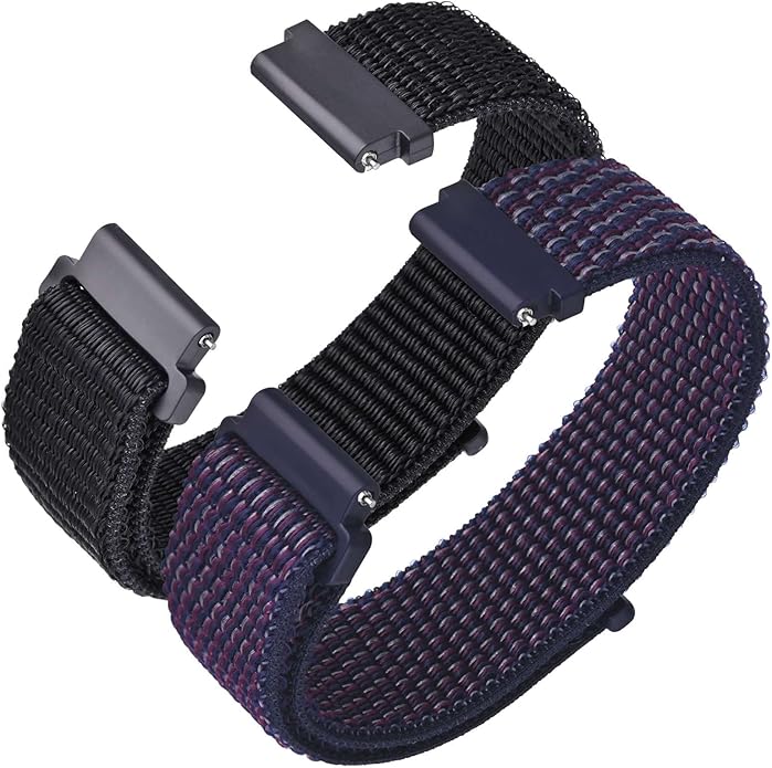 ANNEFIT Nylon Sport Loop Watch Bands, 2 Packs Quick Release Adjustable Strap 16mm 18mm 19mm 20mm 21mm 22mm 24mm