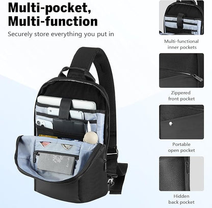 MoKo Compact EDC Sling Bag for New 13-inch iPad Pro M4/Air M2, Minimalist Chest Shoulder Crossbody Bag for Men Women Daily Use, Single Strap Daypack for New 13" MacBook Air/14 MacBook Pro, Black