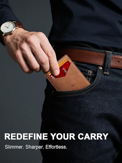 Wallet for Men, Slim Minimalist Wallet with Money Clip＆ID Window, RFID Blocking Pop-Up Credit Card Holder, Smart Auminum Mens Wallet Holds 9-13 Cards (Gift Box) (Brown)
