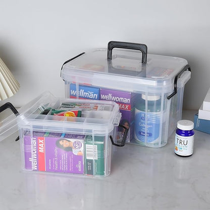 HEY FOLY 15qt Clear Medicine Organizer Storage Box, Plastic First Aid Box Empty, Thickened Medicine Container Chest, Multipurpose Medical Case with Labels, Medicine Caddy with Lids