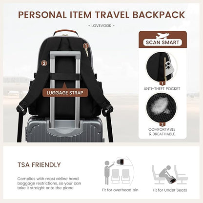 LOVEVOOK Laptop Backpack for Women with Pouch Pocket for Large Capacity Cup,17 Inch Teacher Nurse College Work Backpack Purse,Waterproof Laptop Bag Computer Back Pack for Travel, Grey-Black-Brown