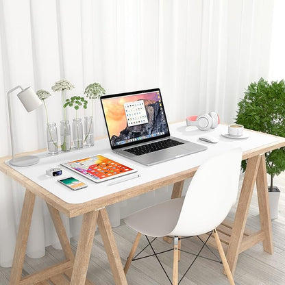 Hsurbtra Desk Pad, 35.5" x 17" PU Leather Desk Mat, XXL Extended Mouse Pad, Waterproof Desktop Blotter Protector, Non-Slip Ultra Thin Large Laptop Keyboard Writing Mat for Office Home, White