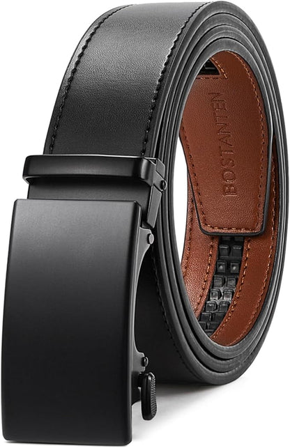 BOSTANTEN Mens Belt Leather Ratchet Belt For Men Dress and Casual with Adjustable Buckle, Trim to Fit