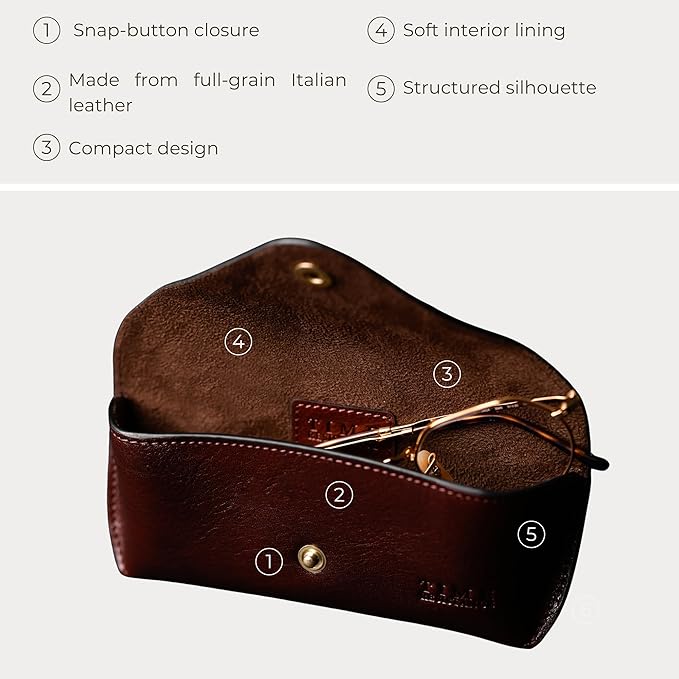 Time Resistance Leather Glasses Case - Hard Shell Leather Eyewear Holder – Sunglasses Case Handmade in Italy