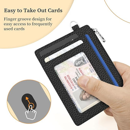 Hancynir Slim Wallet Women Credit Card Holder Black Minimalist RFID Blocking Small Mini Card Case Front Pocket PU Leather Thin Travel Zipper Coin Cash ID Window Ladies Female Wallet Gifts