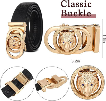 Aurolran Men&Womens Leather Dress Belt Business Automatic Buckle Belt Color-Black Silver Gold