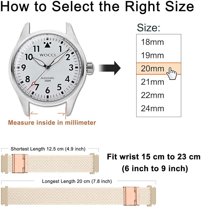 WOCCI 18mm Braided Nylon Watch Band for Men and Women, Quick Release, Rosegold Stainless Steel Buckle (Starlight)