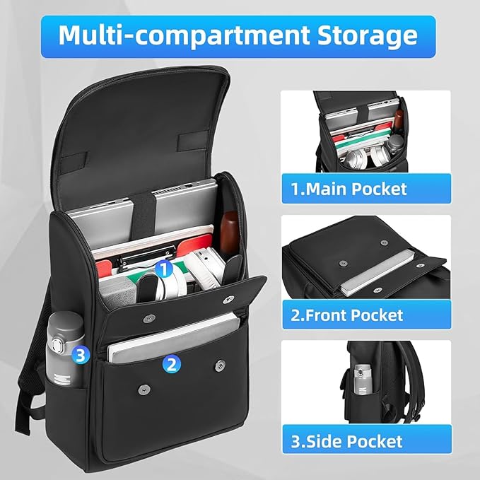 Vintage Laptop Backpack for Men and Women, 15.6 Inch, Waterproof, Business Travel Daypack for Work, Office, College (6608 black)