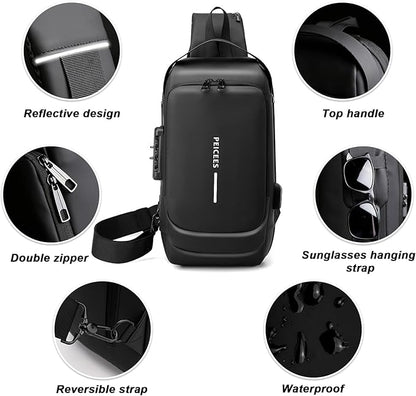 Peicees Mens Crossbody Bag Man Bags Mens Purse Anti-theft Leather Sling Bag Shoulder Bag Chest Bag for Daily Use, Black Black