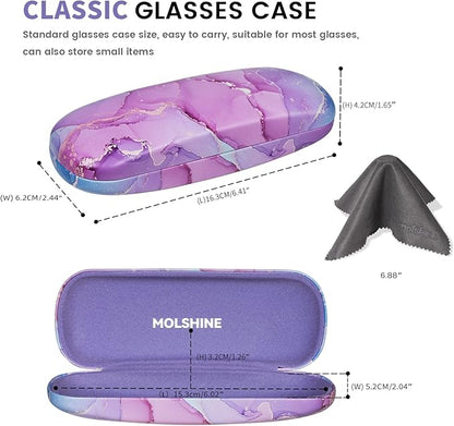 molshine Hard Shell PU Leather Glasses Case,Travel Portable Eyeglass Case for Men Women Girl Travel Study Work