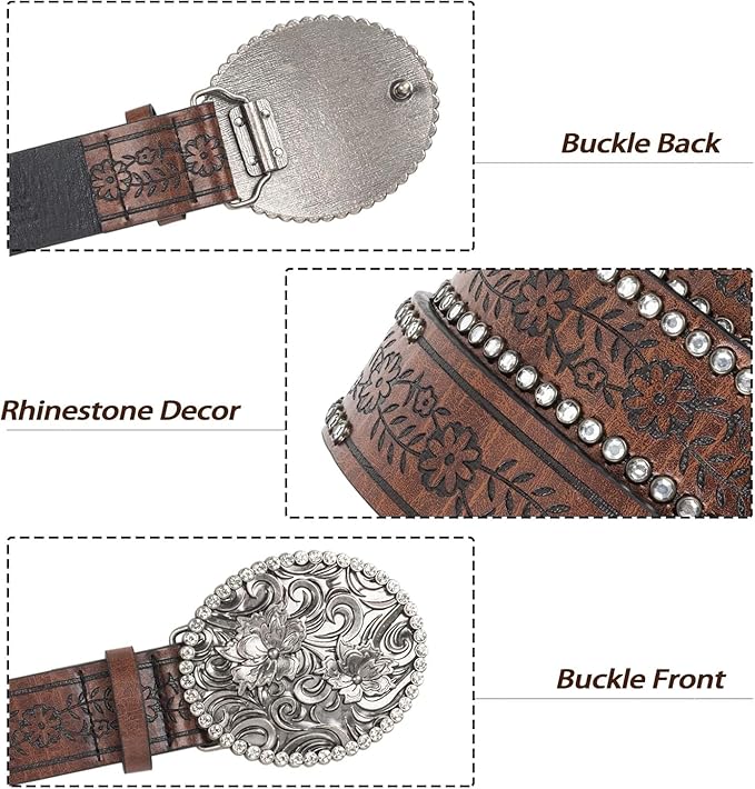 INOGIH Adjustable-Vintage-Western-Cowboy-Belt Women Men - Cowboy-Style Engraved-Buckle Belt for Jeans Pants Dresses