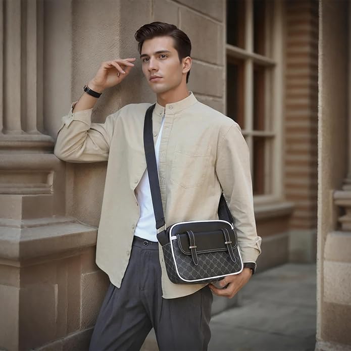 Crossbody Bag for Mens, Pu leather Cross Body Purse, Multi Pocket Shoulder Bag Messenger Bag for Travel Work Daily