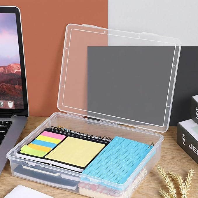 Qunclay 6 Pcs 13'' X 9'' X 2'' Plastic Storage Box with Lid Multipurpose Craft Organizers Plastic Containers Clear Pencil Case Art Satchel Storage Case for Beads Ornaments Crafts Accessories
