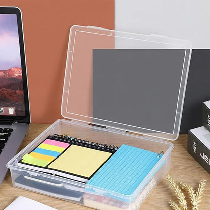 Qunclay 6 Pcs 13'' X 9'' X 2'' Plastic Storage Box with Lid Multipurpose Craft Organizers Plastic Containers Clear Pencil Case Art Satchel Storage Case for Beads Ornaments Crafts Accessories