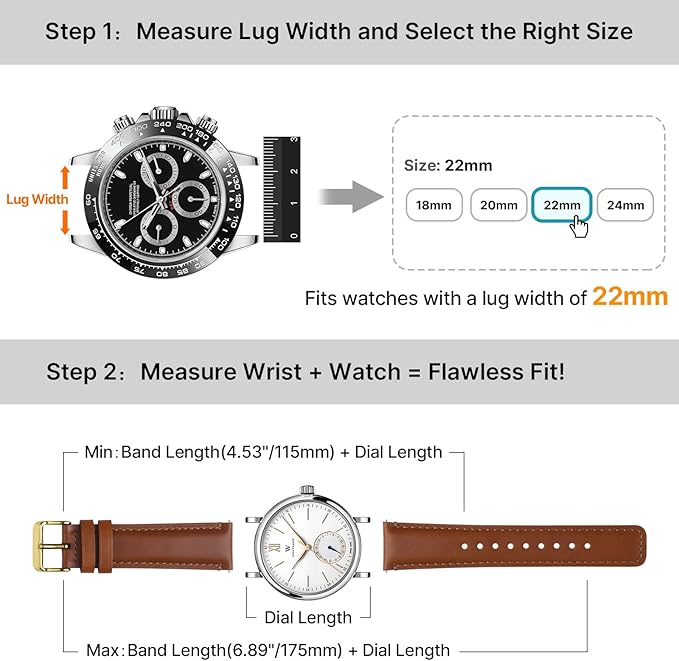 Fullmosa 18mm 20mm 22mm 24mm Leather Watch Bands, 2 Pack Soft Quick Release Watch Strap Compatible with Garmin Vivoactive 5/6/4/3, Venu 4/3S/2S, Samsung Galaxy Fossil Amazfit for Men Women,22mm Toffee Brown&gold/Black&Black