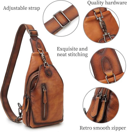 Genuine Leather Sling Bag for Men and Women Chest Pack Purse Crossbody Shoulder Bag Sling Backpack