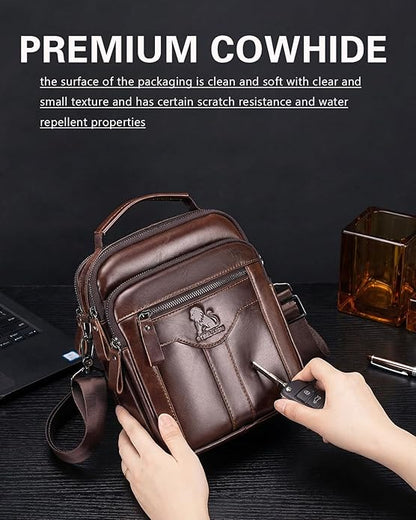 Premium Leather Men's Crossbody -Organized Storage & Durable,Stylish for Daily Carry