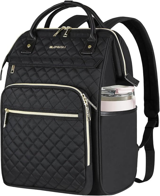 EMPSIGN 17 Inch Laptop Backpack for Women, Work Business Travel Computer College Bags, Large Capacity Water-repellent Quilted Casual Daypack, Black