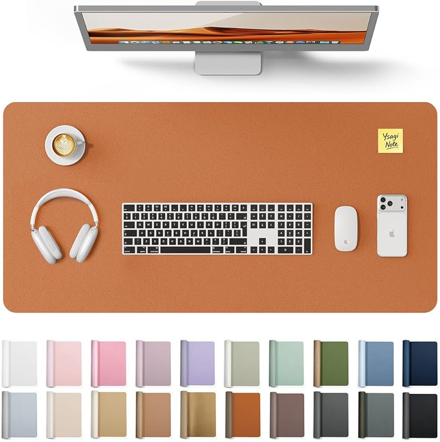 YSAGi Leather Desk Protector, Office Mat, Large Mouse Mat, Non-Slip PU Leather Blotter, Laptop Desk Mat, Waterproof Writing Pad for Office and Home (Brown, 35.4" x 17")