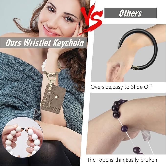 KNGITRYI Wallet Keychain Wristlet for Women,Slim RFID Credit Card Holder Purse Tassel Keychain Bangle Key Ring for Men Women