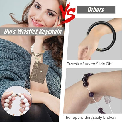 KNGITRYI Wallet Keychain Wristlet for Women,Slim RFID Credit Card Holder Purse Tassel Keychain Bangle Key Ring for Men Women