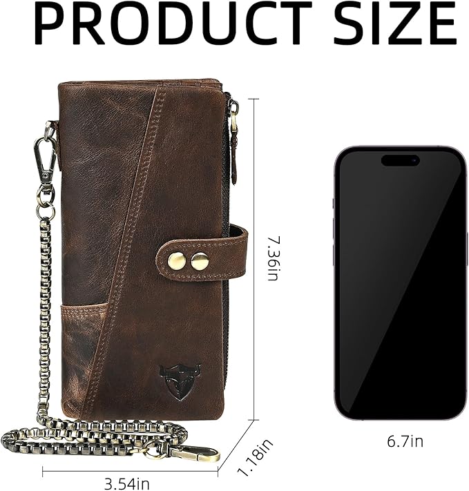 Genuine Crazy Horse Leather Travel Gift Coin Pocket Card Case Long Organizer Chain Rfid Wallet Purse With Snap For Men Male 1803 1815 (1803 Green)