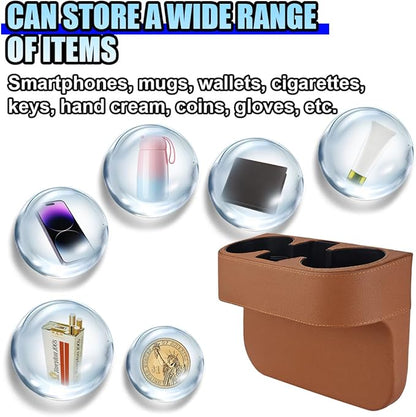 ZIMISI Car Cup Holder, PU Leather Auto Front Console Gap Filler Organizer, Multifunctional Cup Drink Holder, Car Seat Gap Filler Storage Box, Coin Bucket, Cell Mobile Phone Holder (Brown)