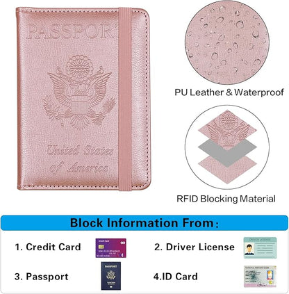 Melsbrinna Premium Leather Passport Holder Covers Case, Waterproof Rfid Blocking Travel Wallet Passport Holder with Pen Holder, Cute Passport Book for Women/Men